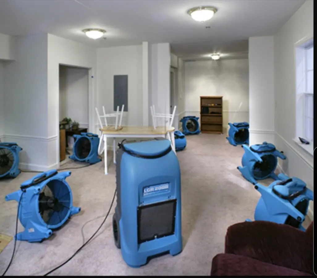 Air movers and dehumidifier setup for Water Damage Restoration in Grosse Pointe Woods